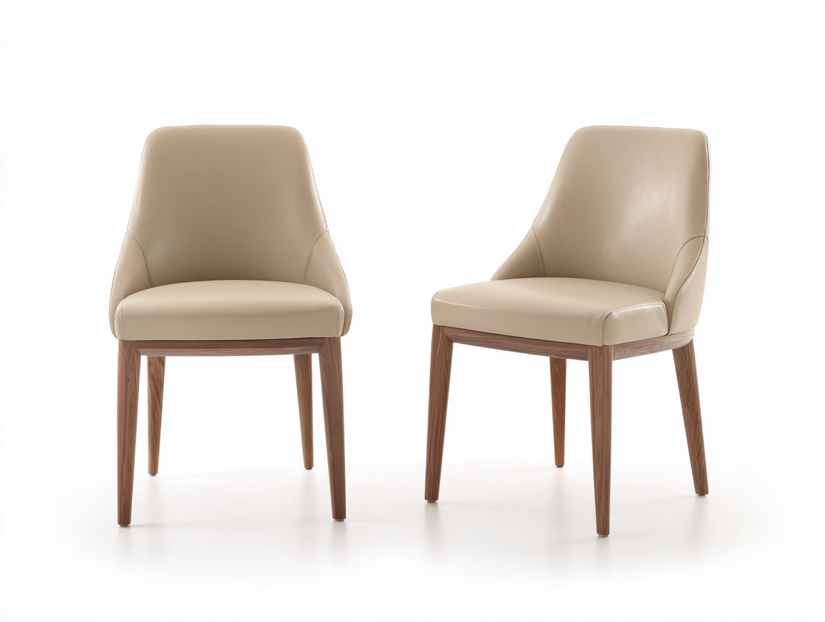Esszimmerstühle Kunstleder und Holz 52x58x88 cm - Beige und Naturbraun - 2er Set gepolsterte Esszimmerstühle mit ergonomischer Rückenlehne