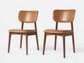 Esszimmerstühle Kunstleder und Holz 50x55x85 cm - Cognacbraun und Dunkelbraun - 2er Set gepolsterte Esszimmerstühle mit gebogener Rückenlehne