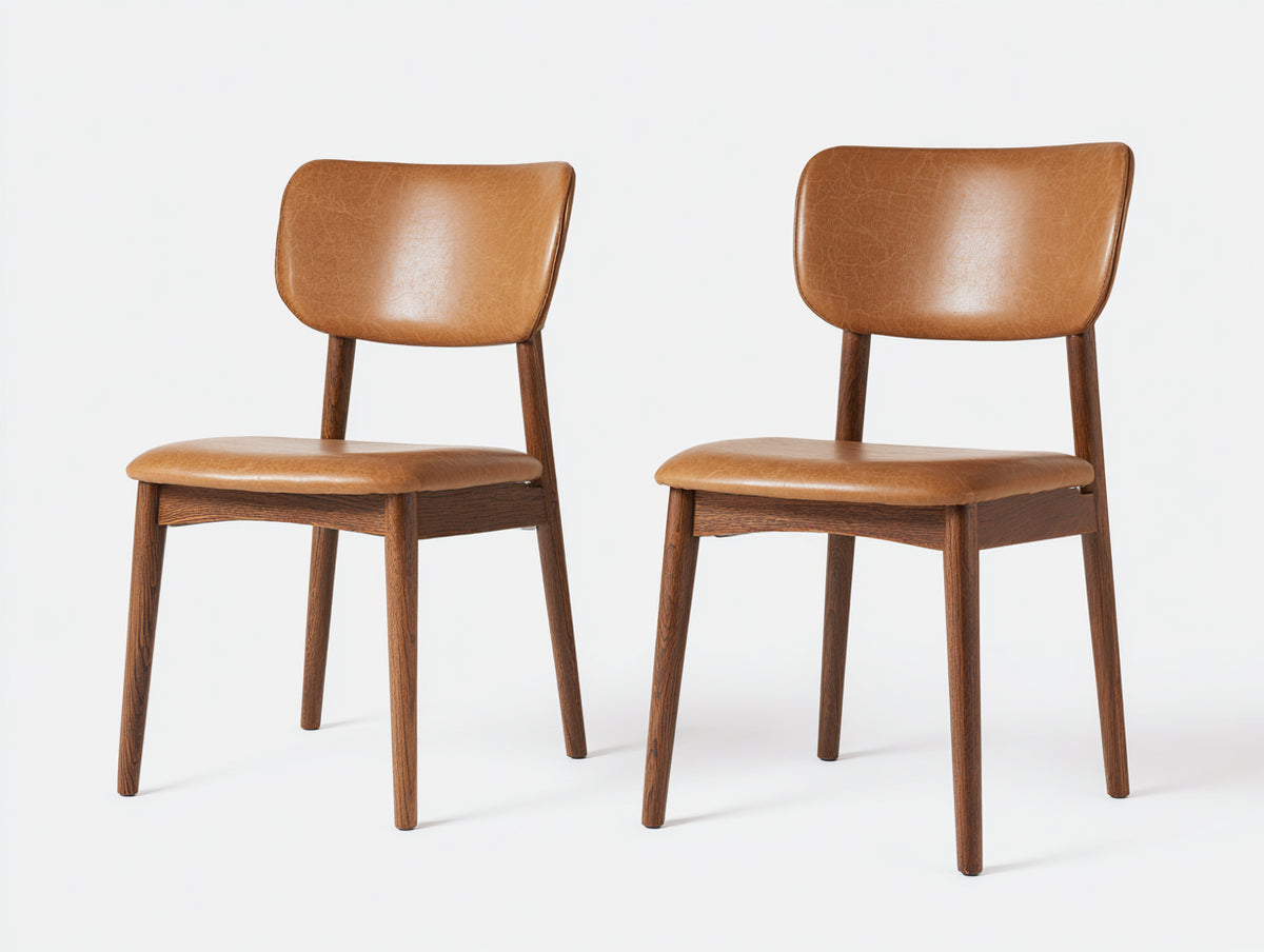 Esszimmerstühle Kunstleder und Holz 50x55x85 cm - Cognacbraun und Dunkelbraun - 2er Set gepolsterte Esszimmerstühle mit gebogener Rückenlehne