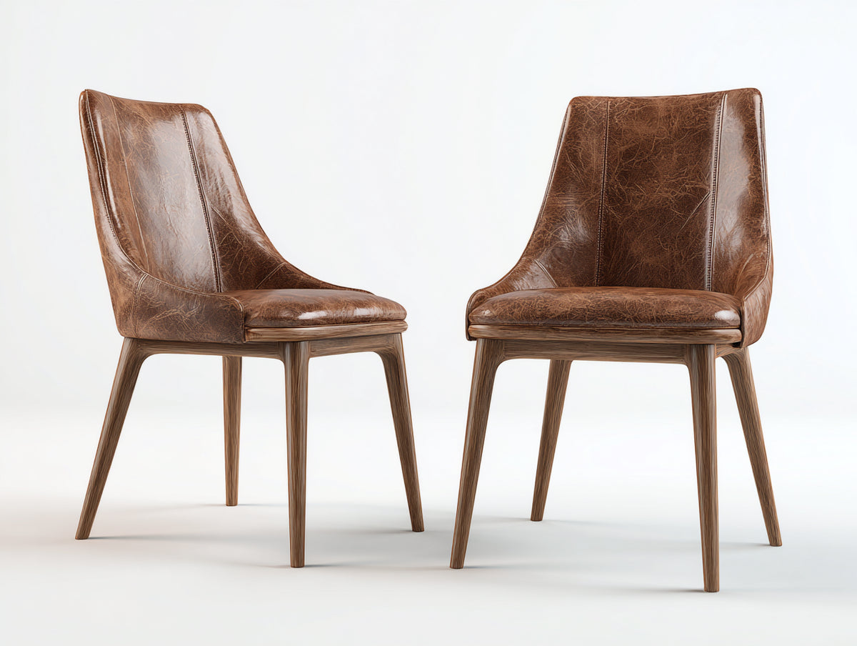 Esszimmerstühle Kunstleder und Holz 55x60x90 cm - Cognacbraun - 2er Set gepolsterte Esszimmerstühle mit hoher Rückenlehne