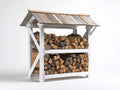Kaminholzregal Holz 140 x 65 x 160 cm - Weiß-Natur - Überdachtes Design mit 2 Lagerebenen