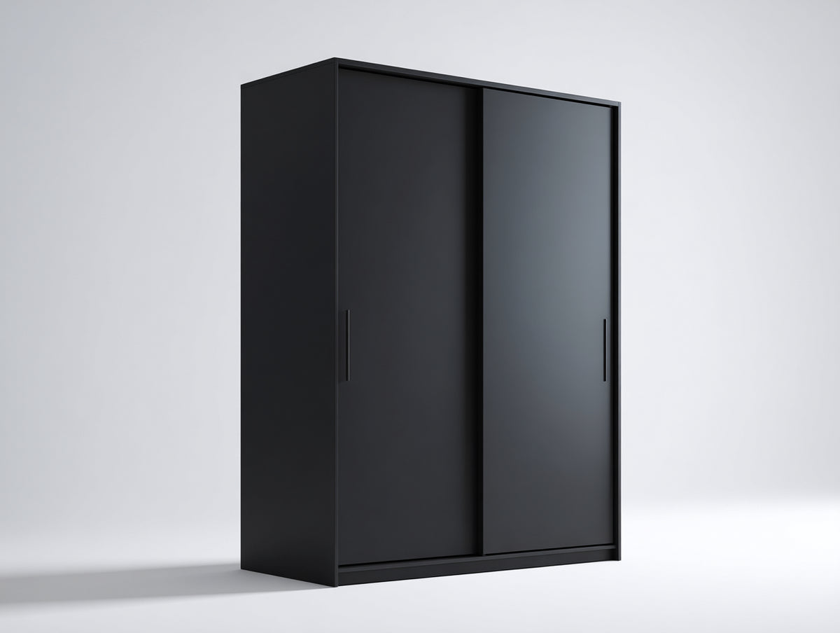 Kleiderschrank Holzwerkstoff 160x60x200 cm - Schwarz - Moderner Schwebetürenschrank mit 2 Türen