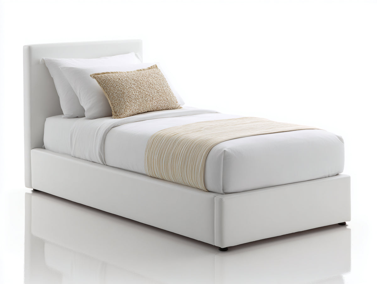 Einzelbett Kunstleder und Holz 210x100x95 cm - Weiß - Modernes Polsterbett mit hohem Kopfteil und geschlossenem Bettrahmen