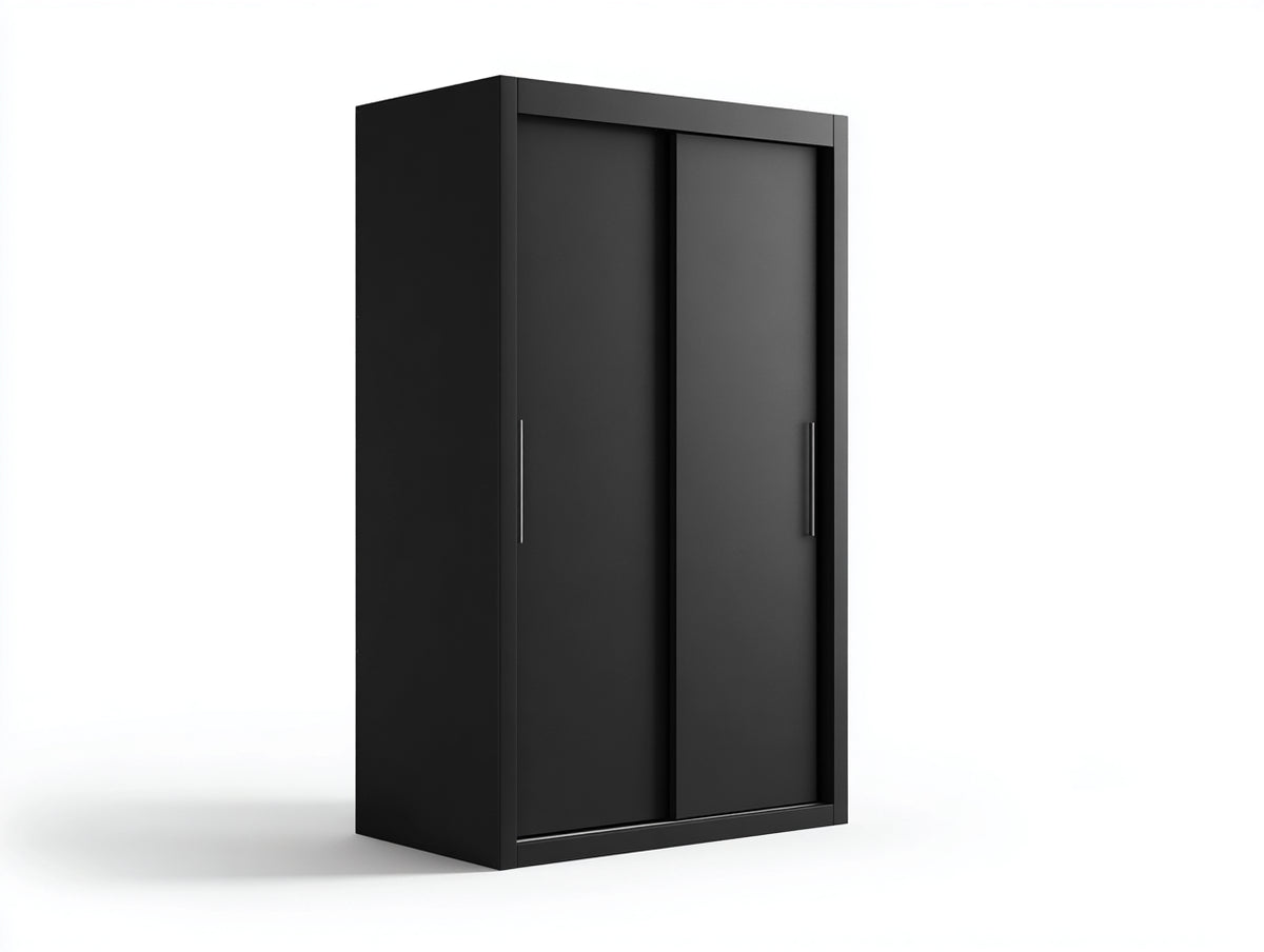 Kleiderschrank aus Holzwerkstoff 100x60x200 cm - Schwarz - 2 Schiebetüren mit Metallgriffen im modernen Design