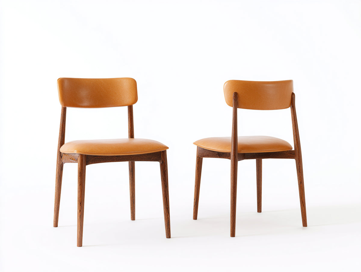 Esszimmerstühle 2er Set mit Bezug in Lederoptik 50x52x82 cm - Cognac-Dunkelbraun - Holzgestell im Mid-Century-Design