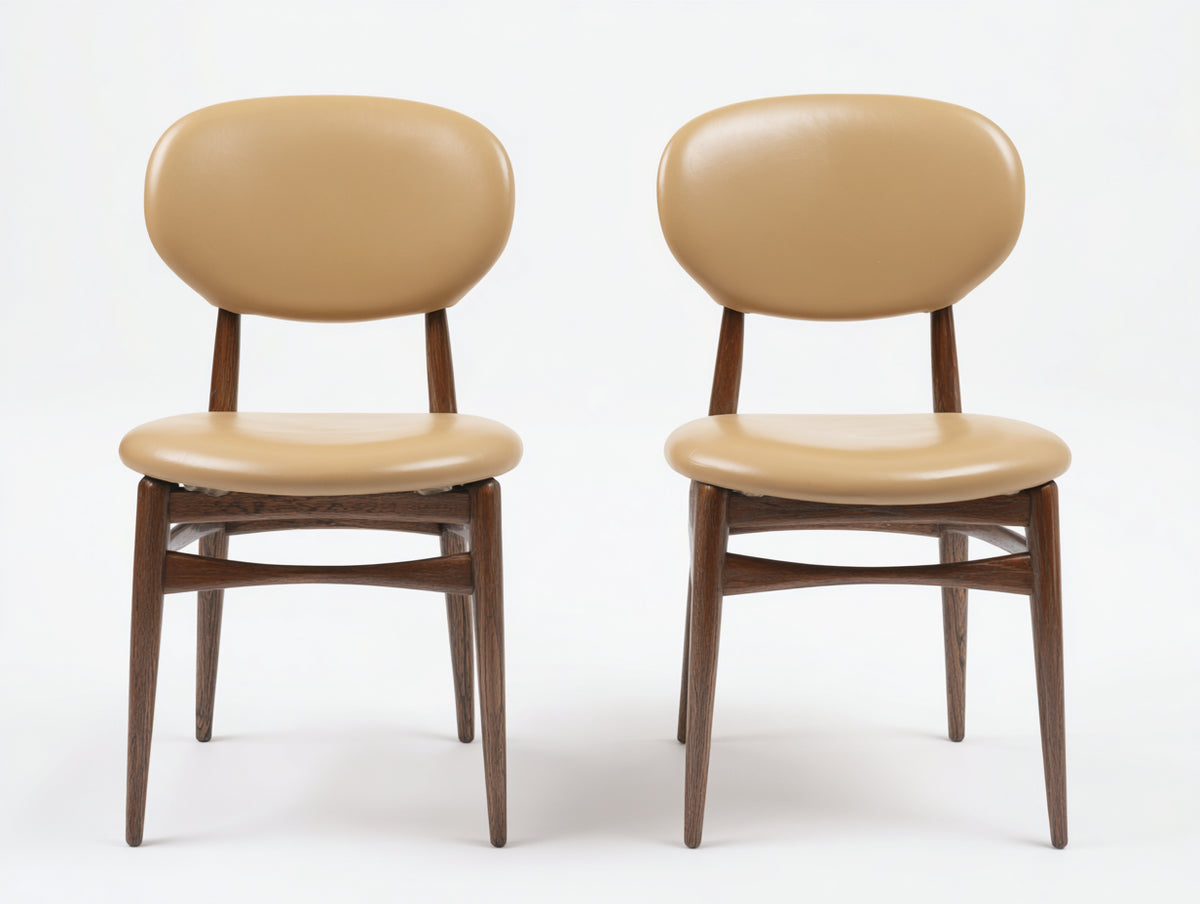 Esszimmerstühle 2er Set mit Bezug in Lederoptik 50x55x82 cm - Camel-Dunkelbraun - Gepolsterte Sitzfläche im Mid-Century-Design