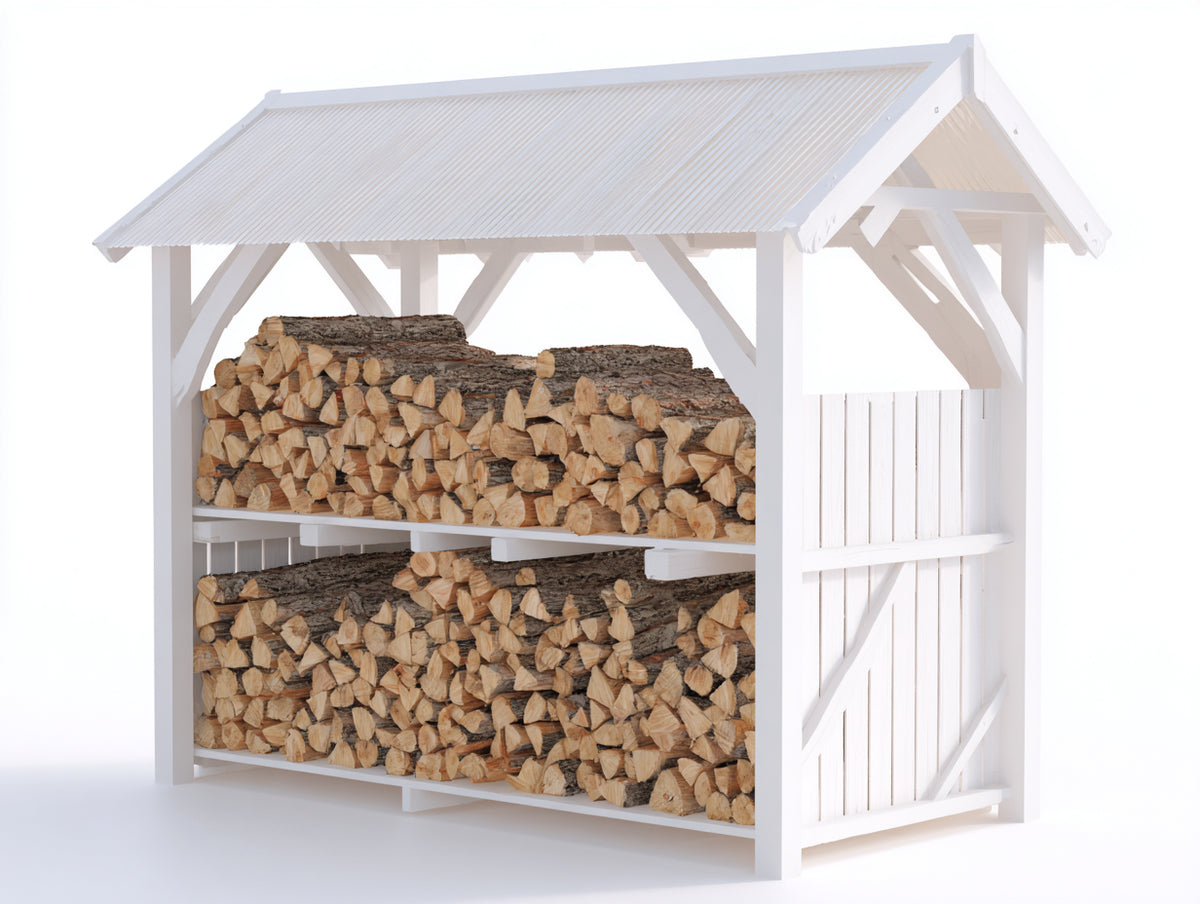 Kaminholzregal Holz 180 x 70 x 180 cm - Weiß - Überdachtes Design mit 2 Lagerebenen