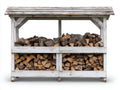 Kaminholzregal aus Holz 190x60x150 cm - Weiß-Grau - Mit Pultdach und 2 Lagerebenen für den Außenbereich