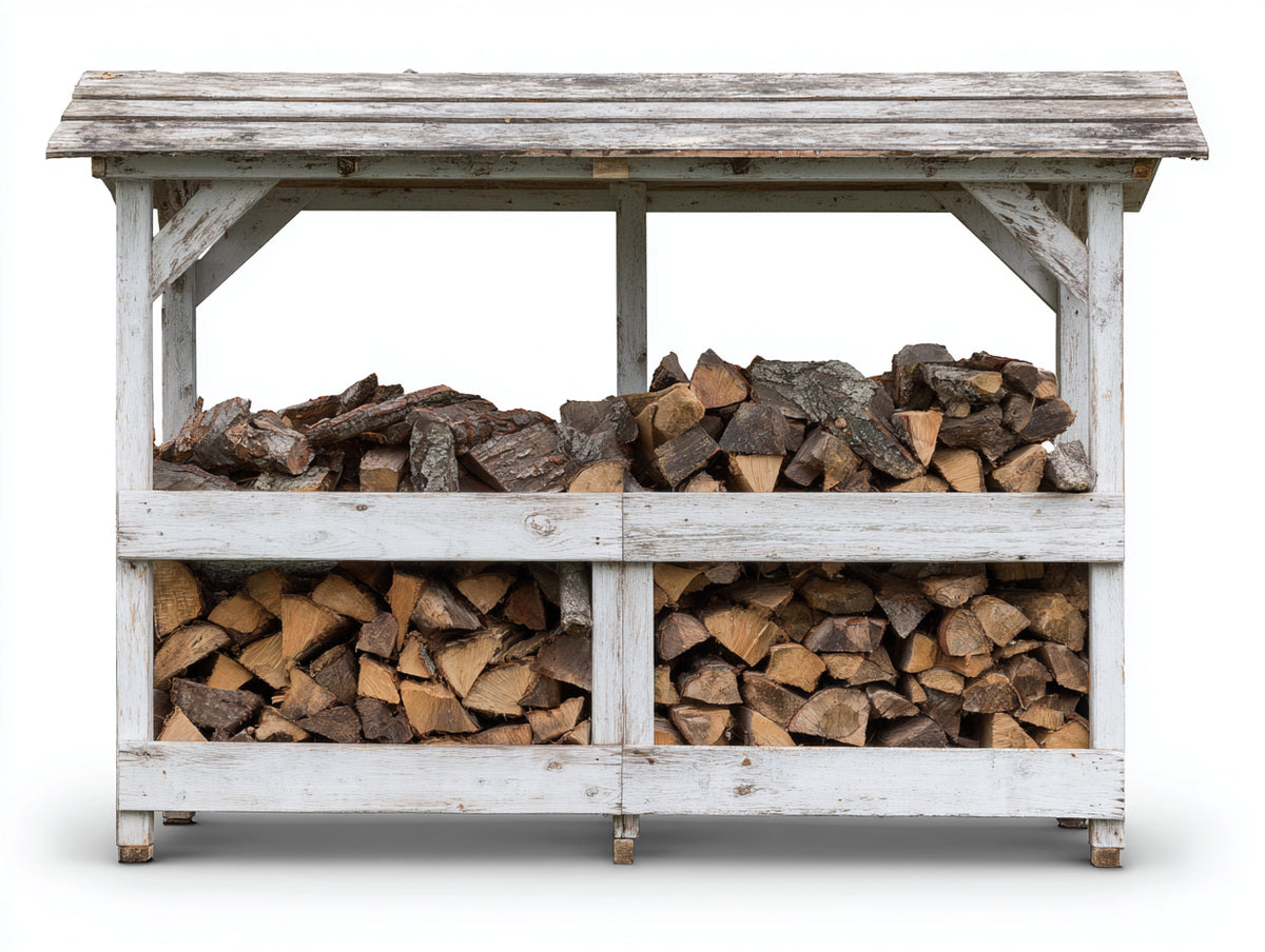 Kaminholzregal aus Holz 190x60x150 cm - Weiß-Grau - Mit Pultdach und 2 Lagerebenen für den Außenbereich