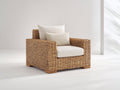 Polyrattan Gartensessel Polyrattan Holz und Stoff 95x90x85 cm - Naturbraun und Cremeweiß - Gepolsterter Gartensessel mit breiten Armlehnen