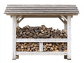 Kaminholzregal Massivholz 160x60x170 cm - Weiß und Natur - Zweistufiges Brennholzregal mit Lamellendach und offener Konstruktion