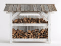 Kaminholzregal aus Holz 170x60x160 cm - Weiß-Grau - Mit Satteldach und 2 Lagerbereichen für den Außenbereich