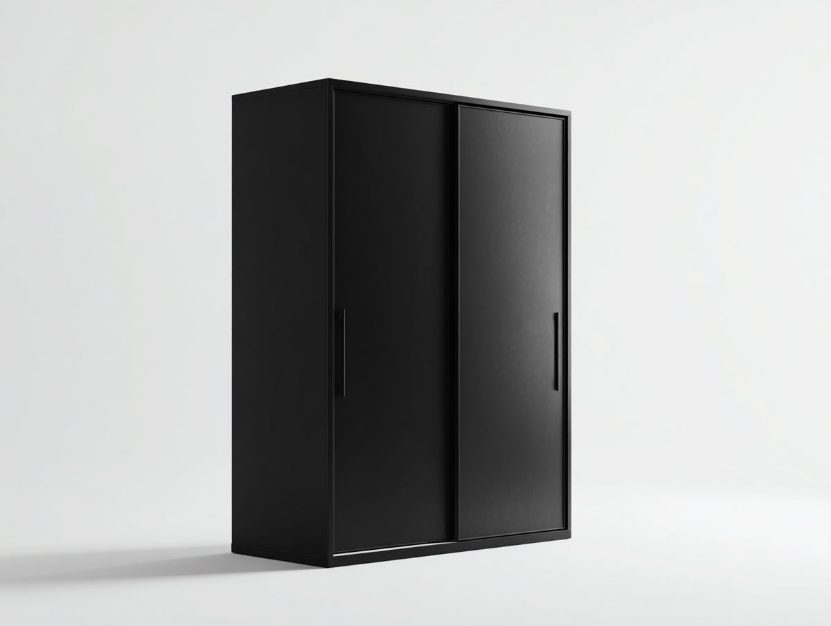 Kleiderschrank mit 2 Schiebetüren Holzwerkstoff 120 x 60 x 180 cm - Schwarz - Modernes platzsparendes Design