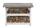Kaminholzregal Holz 150 x 60 x 140 cm - Weiß-Natur - Überdachtes Design mit 2 Lagerebenen