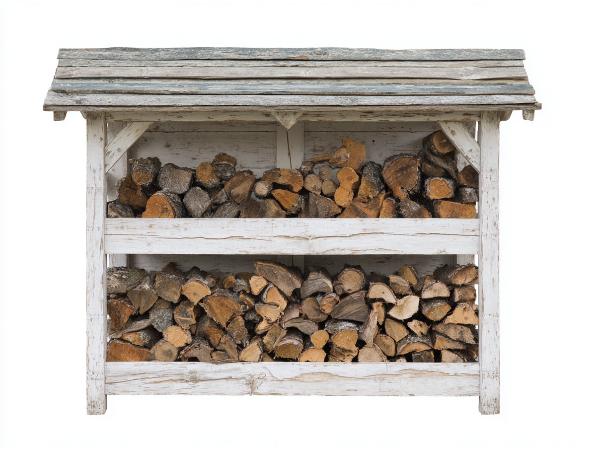 Kaminholzregal Holz 150 x 60 x 140 cm - Weiß-Natur - Überdachtes Design mit 2 Lagerebenen