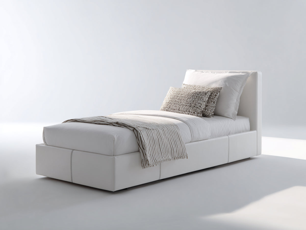 Einzelbett gepolstert Kunstleder 210 x 105 x 100 cm - Weiß - Modernes Design mit schlichtem Kopfteil