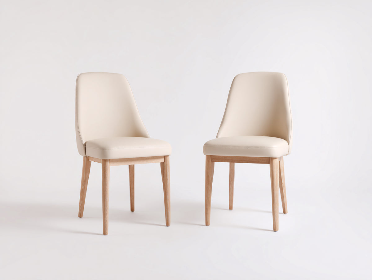 Esszimmerstühle 2er Set mit Polsterbezug 50x55x88 cm - Beige-Naturholz - Hohe Rückenlehne im modernen Design