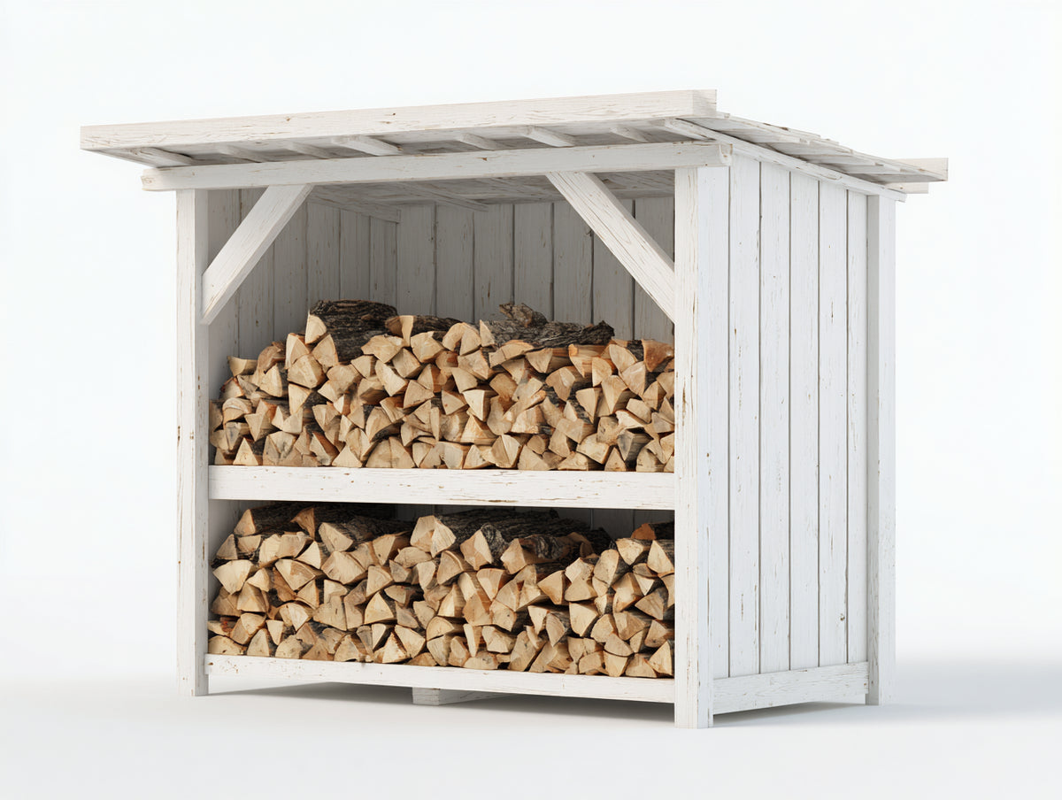 Kaminholzregal aus Holz 160x60x165 cm - Weiß - Mit Pultdach und 2 Lagerbereichen für den Außenbereich