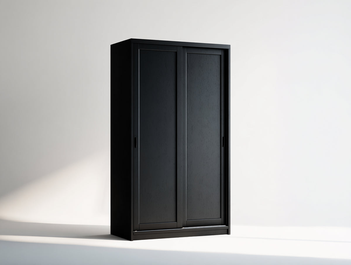 Kleiderschrank aus Holz 120 x 60 x 200 cm - Schwarz - Mit 2 Schiebetüren und modernem Design