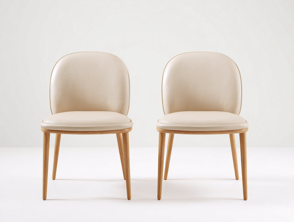 Esszimmerstühle 2er Set Kunstleder gepolstert Holzgestell 55 x 50 x 82 cm - Creme Natur - Modernes Design