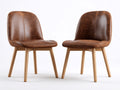 Esszimmerstühle 2er Set mit Bezug in Lederoptik 50x55x85 cm - Braun-Naturholz - Gepolsterte Sitzfläche im modernen Design