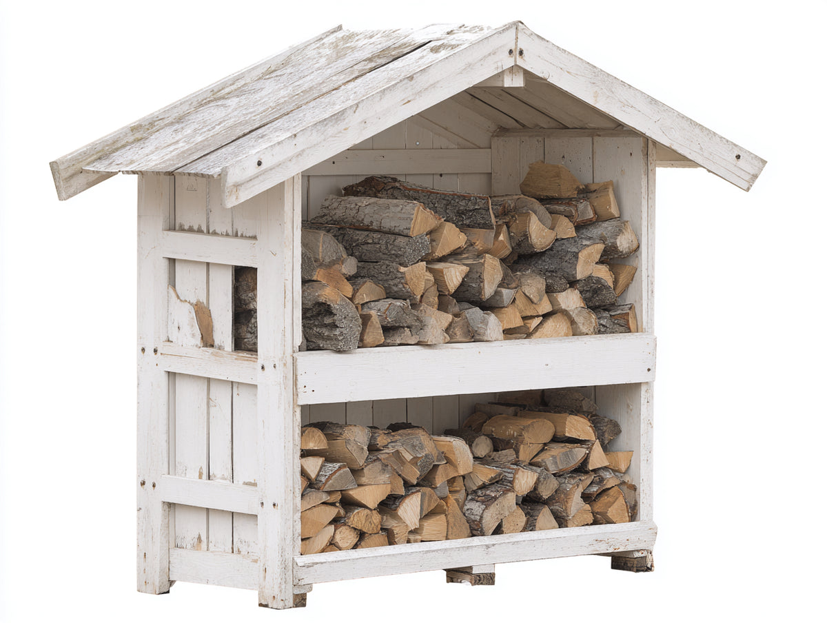 Kaminholzregal Holz 120 x 60 x 150 cm - Weiß - Überdachtes Design mit 2 Lagerebenen