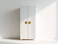 Kleiderschrank Holzwerkstoff und Metall 100x50x200 cm - Weiß und Gold - Moderner Kleiderschrank mit 2 Türen und runden Griffen