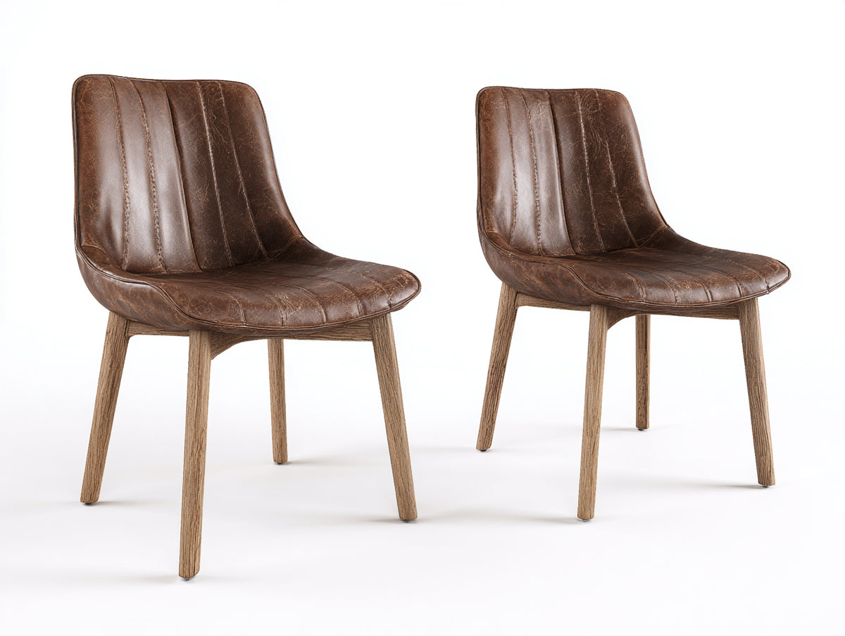 Esszimmerstühle mit Kunstlederbezug 55 x 58 x 84 cm - Braun Natur - modernes Schalendesign mit vertikaler Steppung