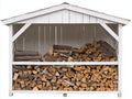 Kaminholzregal aus Holz 200x60x180 cm - Weiß - Mit Satteldach und 2 Lagerbereichen für den Außenbereich